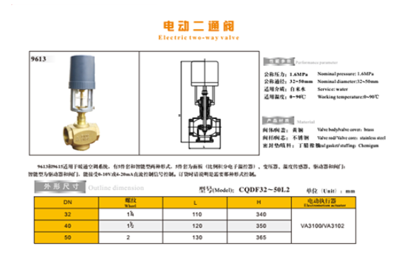 乐天堂电动二通阀9613技术参数图