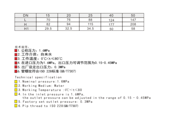 乐天堂黄铜可调式减压阀尺寸图